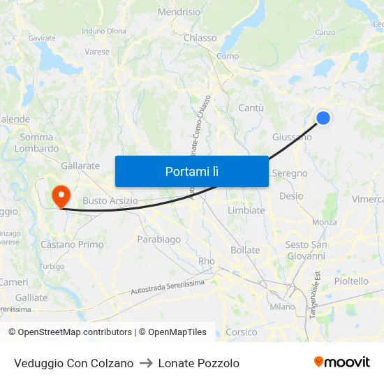 Veduggio Con Colzano to Lonate Pozzolo map