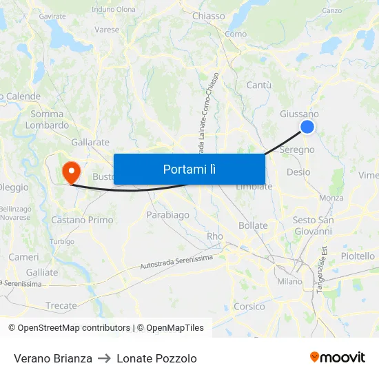Verano Brianza to Lonate Pozzolo map