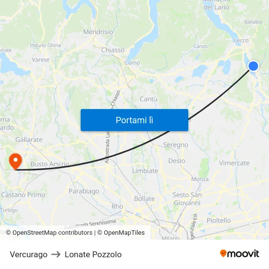 Vercurago to Lonate Pozzolo map