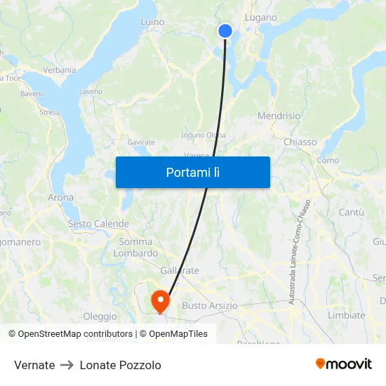 Vernate to Lonate Pozzolo map