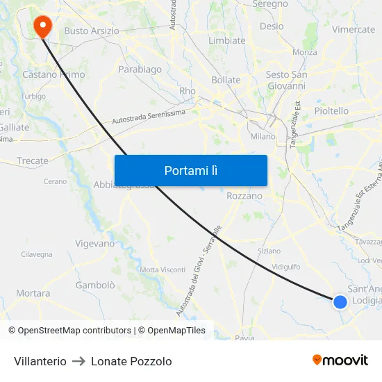 Villanterio to Lonate Pozzolo map