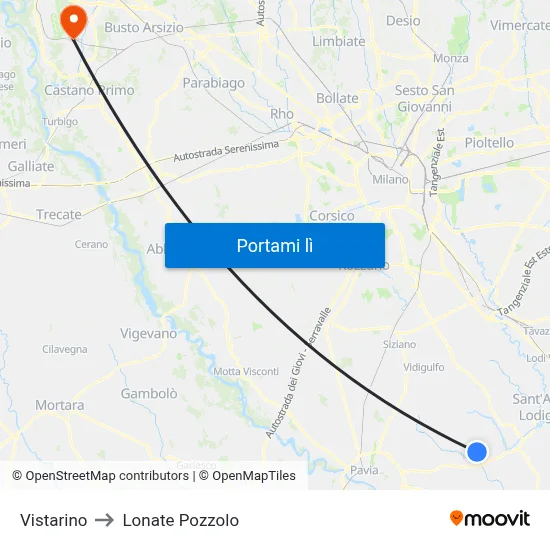 Vistarino to Lonate Pozzolo map