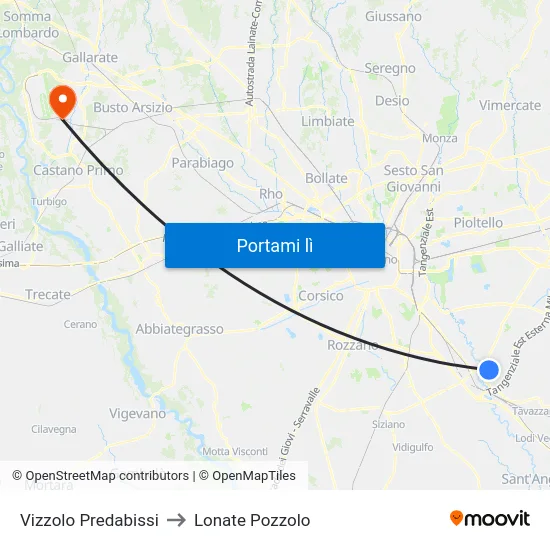 Vizzolo Predabissi to Lonate Pozzolo map