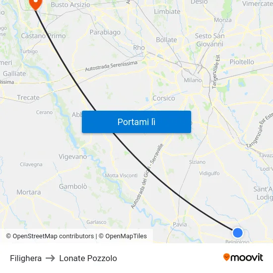Filighera to Lonate Pozzolo map