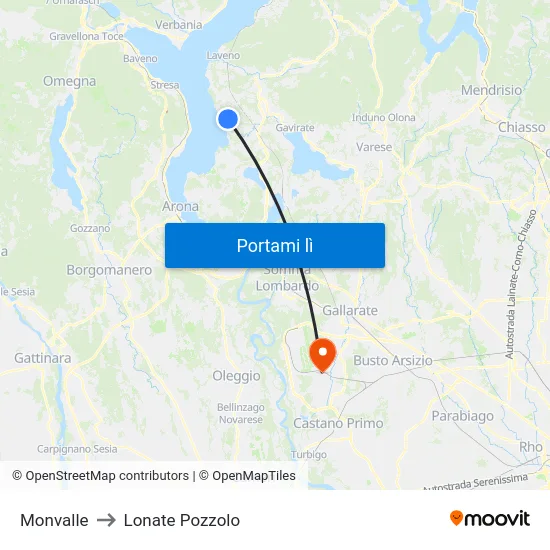 Monvalle to Lonate Pozzolo map