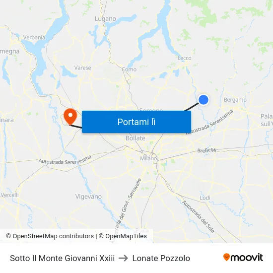 Sotto Il Monte Giovanni Xxiii to Lonate Pozzolo map