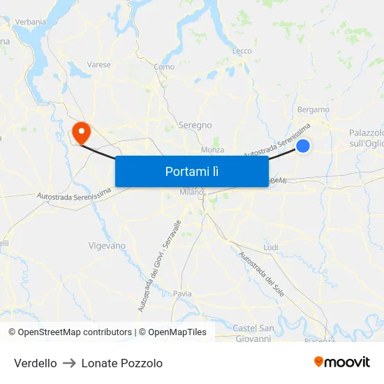 Verdello to Lonate Pozzolo map