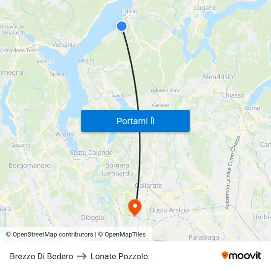 Brezzo Di Bedero to Lonate Pozzolo map