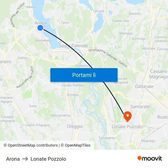 Arona to Lonate Pozzolo map