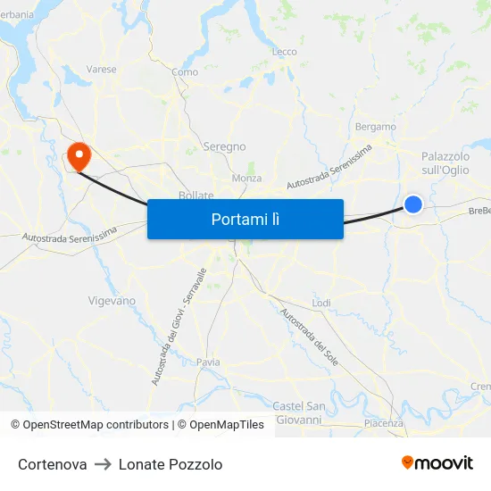 Cortenova to Lonate Pozzolo map
