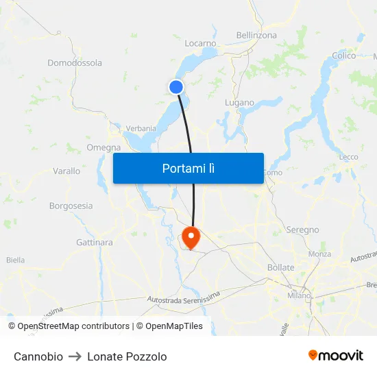 Cannobio to Lonate Pozzolo map