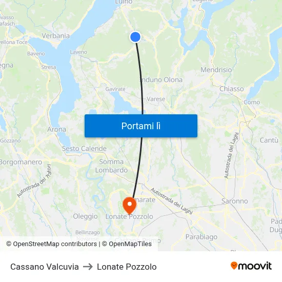 Cassano Valcuvia to Lonate Pozzolo map