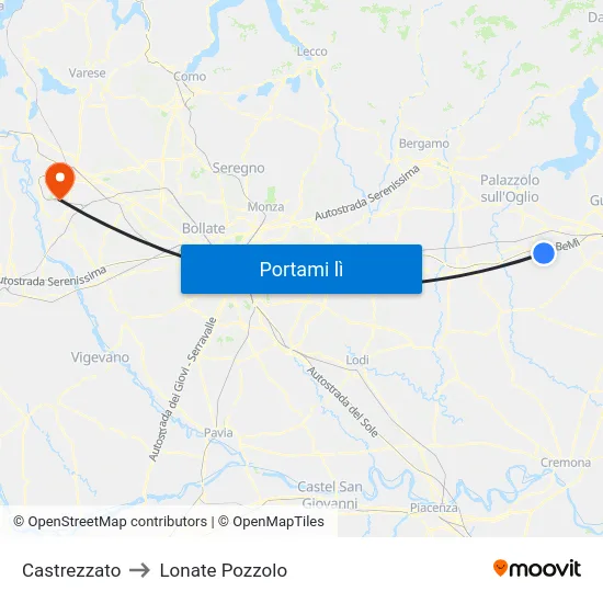 Castrezzato to Lonate Pozzolo map