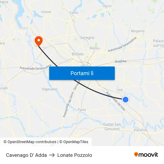 Cavenago D' Adda to Lonate Pozzolo map