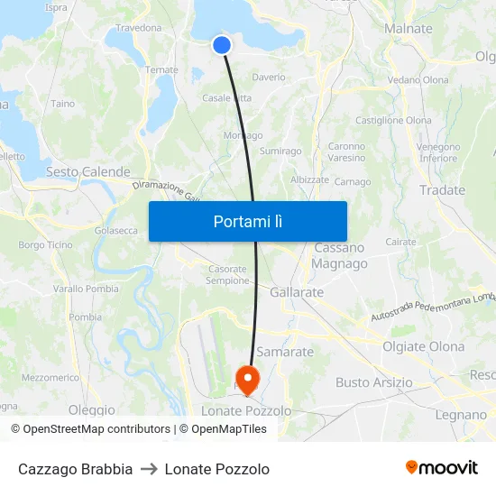 Cazzago Brabbia to Lonate Pozzolo map