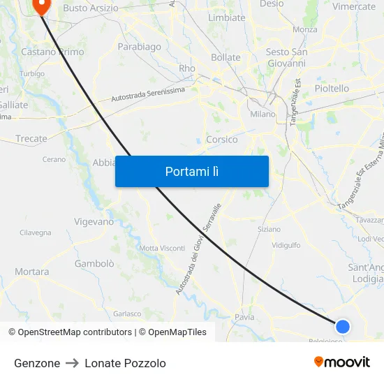 Genzone to Lonate Pozzolo map