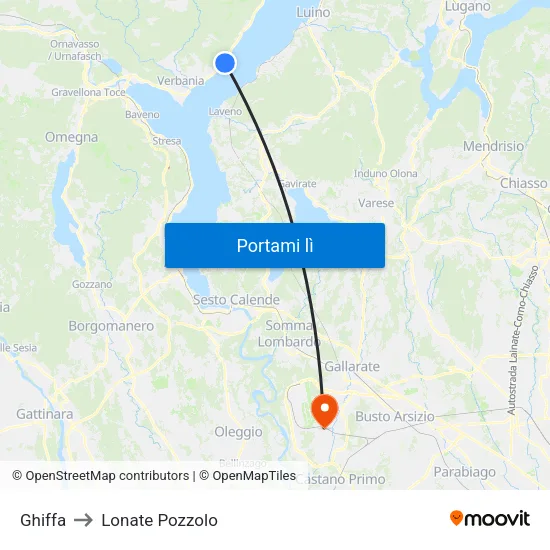 Ghiffa to Lonate Pozzolo map