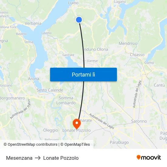 Mesenzana to Lonate Pozzolo map