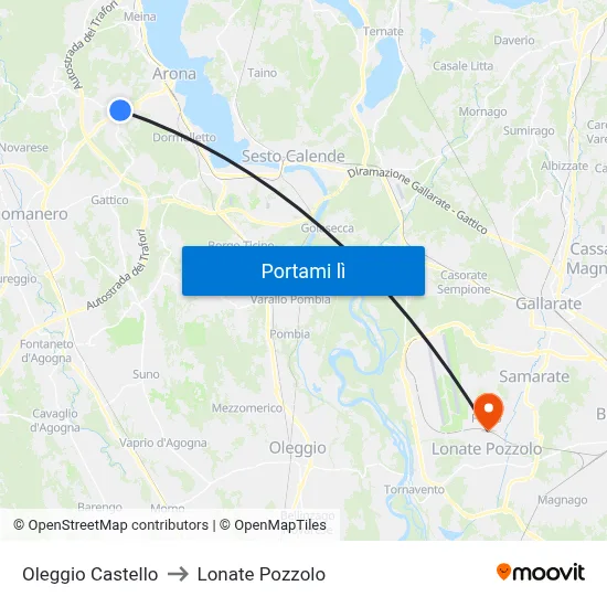 Oleggio Castello to Lonate Pozzolo map