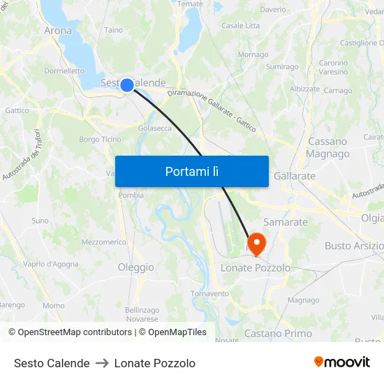 Sesto Calende to Lonate Pozzolo map