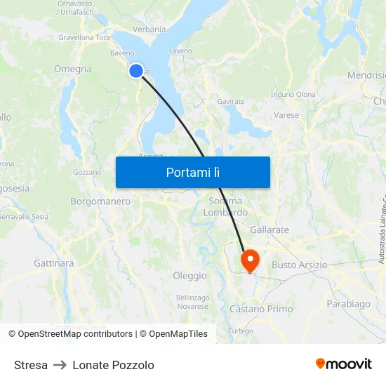 Stresa to Lonate Pozzolo map