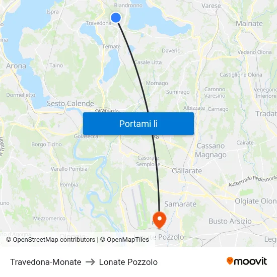Travedona-Monate to Lonate Pozzolo map