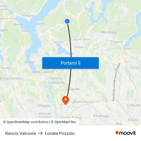 Rancio Valcuvia to Lonate Pozzolo map