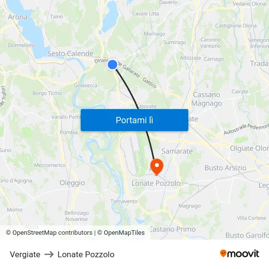 Vergiate to Lonate Pozzolo map