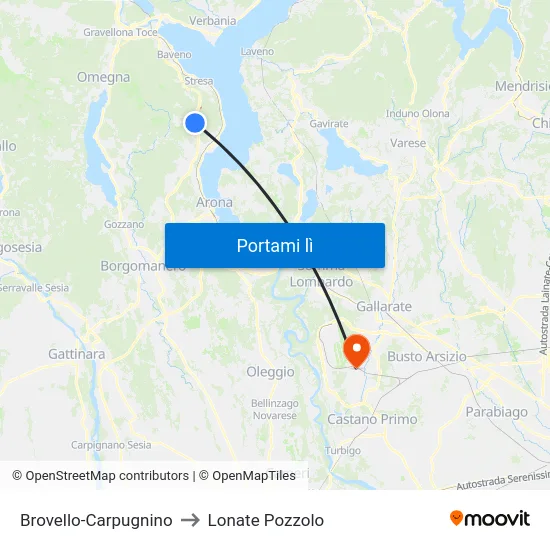 Brovello-Carpugnino to Lonate Pozzolo map