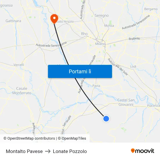 Montalto Pavese to Lonate Pozzolo map