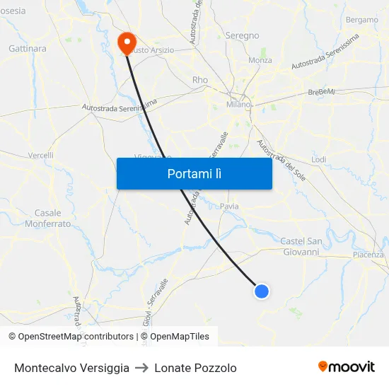 Montecalvo Versiggia to Lonate Pozzolo map