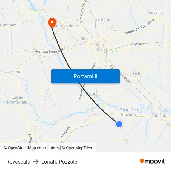 Rovescala to Lonate Pozzolo map