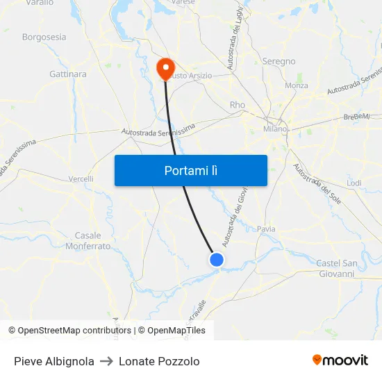 Pieve Albignola to Lonate Pozzolo map