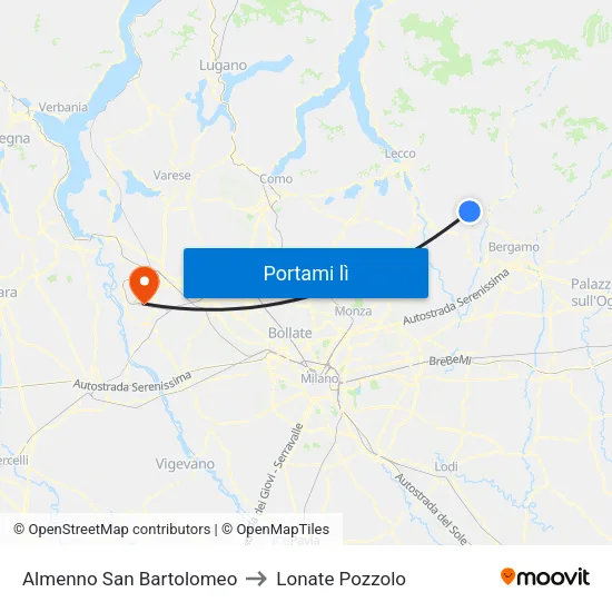 Almenno San Bartolomeo to Lonate Pozzolo map