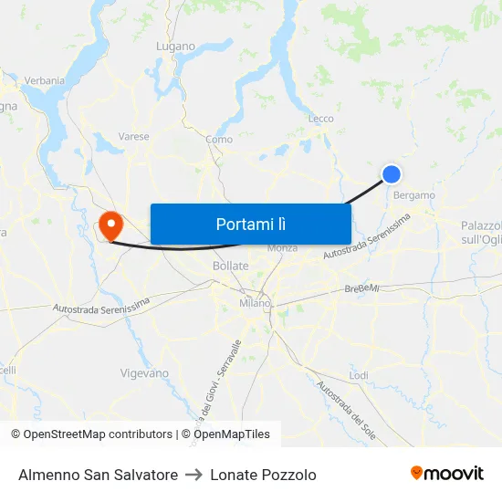 Almenno San Salvatore to Lonate Pozzolo map