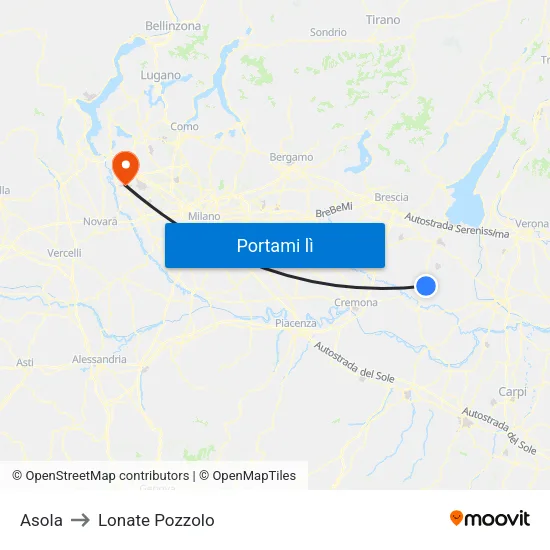 Asola to Lonate Pozzolo map