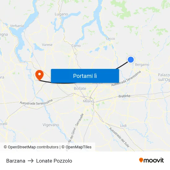 Barzana to Lonate Pozzolo map