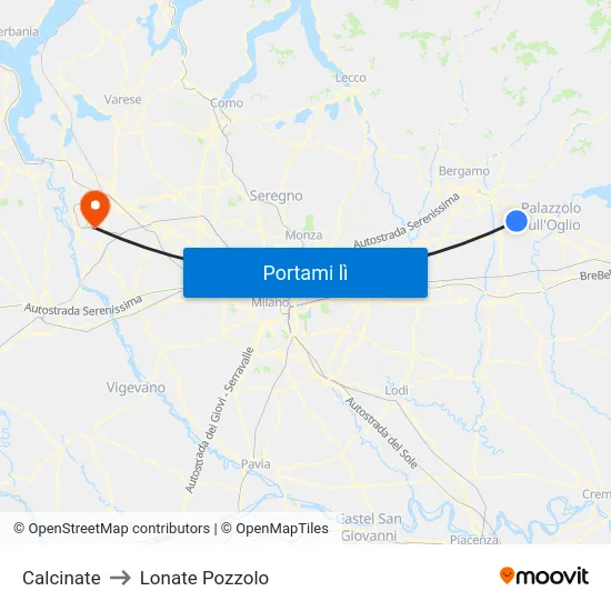Calcinate to Lonate Pozzolo map