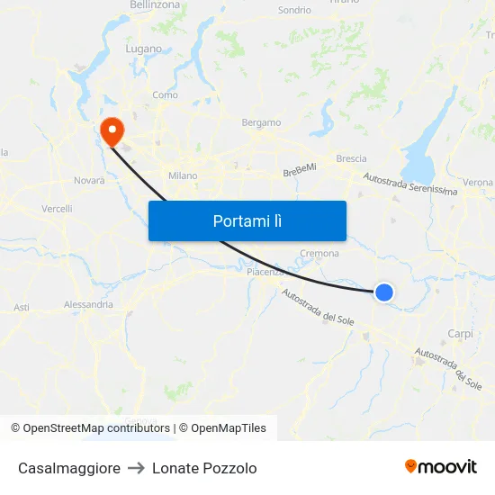 Casalmaggiore to Lonate Pozzolo map