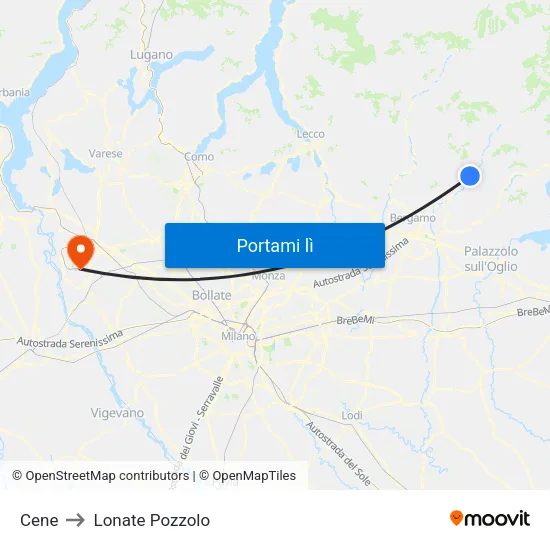 Cene to Lonate Pozzolo map