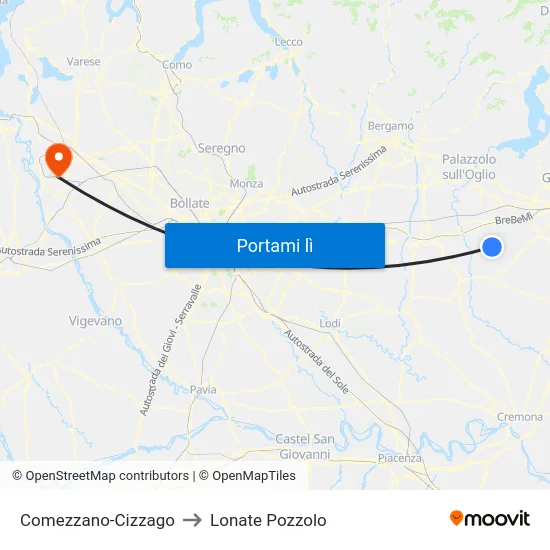 Comezzano-Cizzago to Lonate Pozzolo map