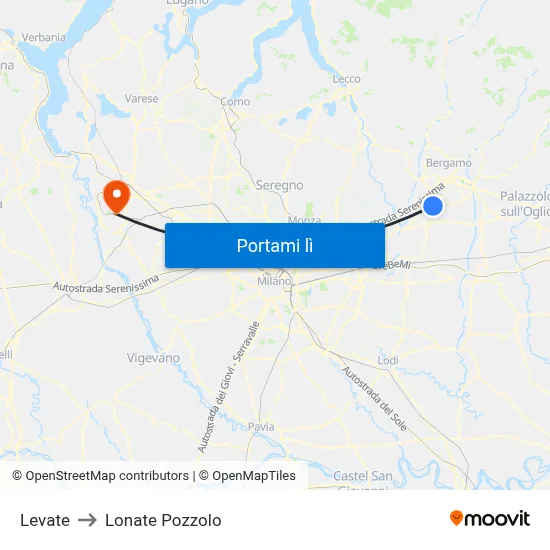 Levate to Lonate Pozzolo map
