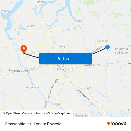 Grassobbio to Lonate Pozzolo map