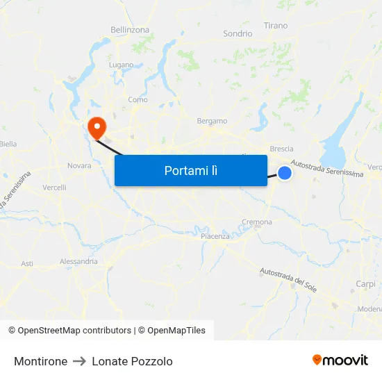 Montirone to Lonate Pozzolo map