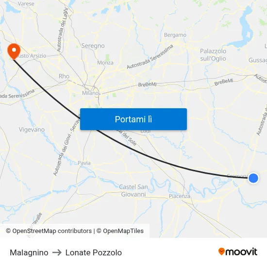 Malagnino to Lonate Pozzolo map
