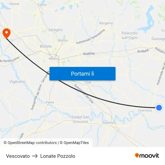 Vescovato to Lonate Pozzolo map