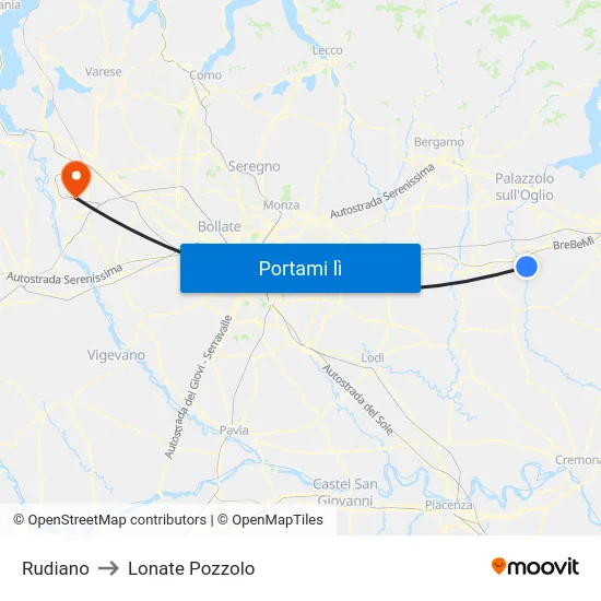 Rudiano to Lonate Pozzolo map