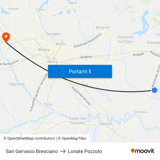 San Gervasio Bresciano to Lonate Pozzolo map