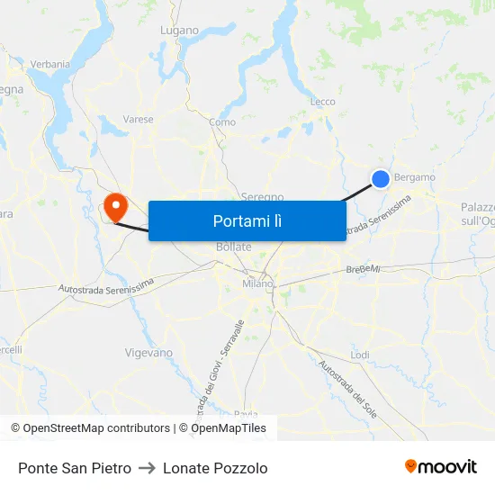 Ponte San Pietro to Lonate Pozzolo map