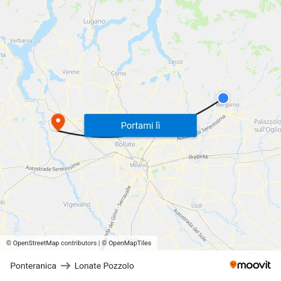 Ponteranica to Lonate Pozzolo map